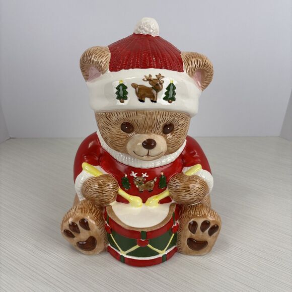 Vintage Christmas Teddy Bear Drummer Boy Cookie Jar 11” - Picture 1 of 10
